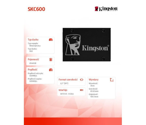 Kingston 2TB 2,5" SATA SSD KC600 - 523935 - zdjęcie 2